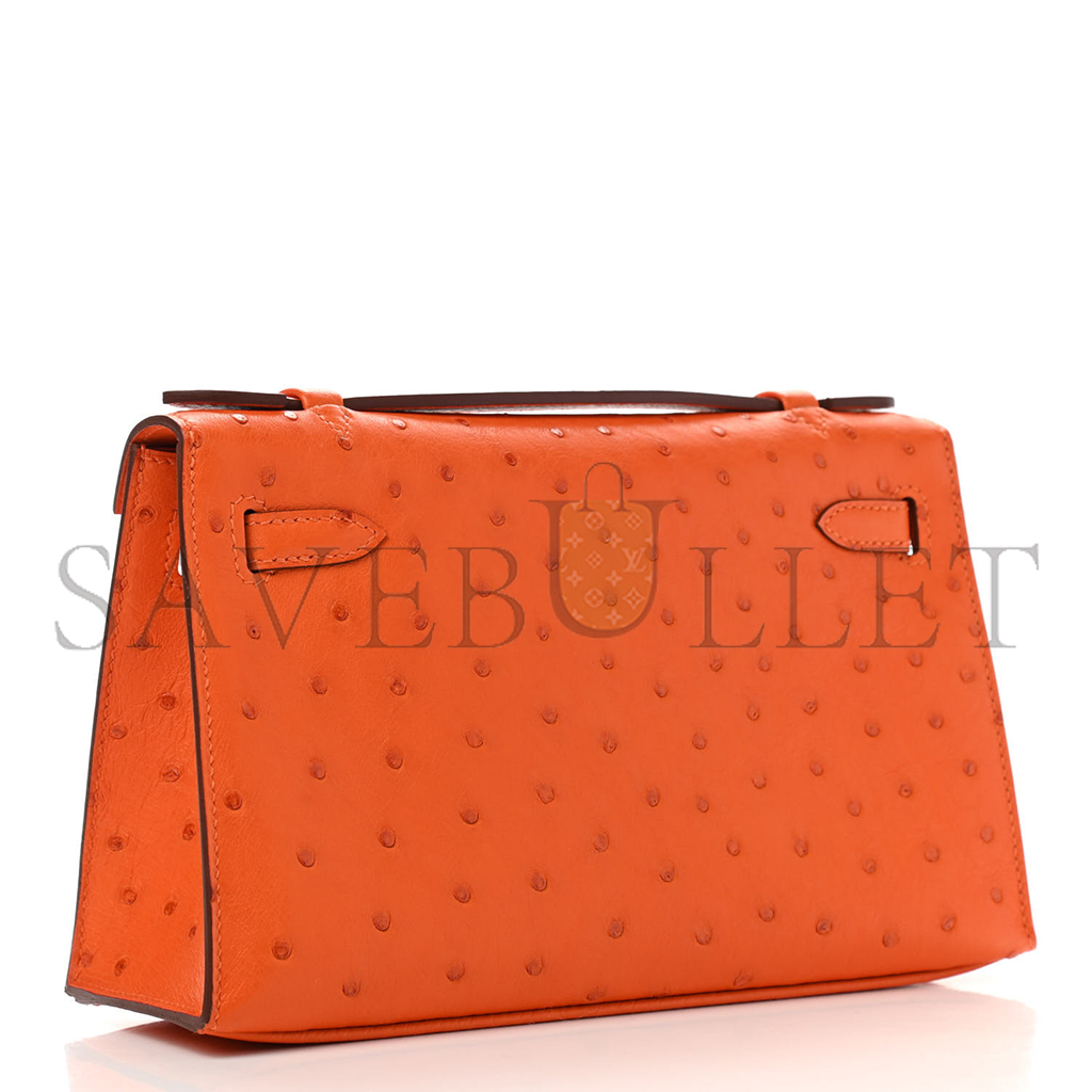 H**mes master ostrich kelly pochette tangerine (22*14*7cm)